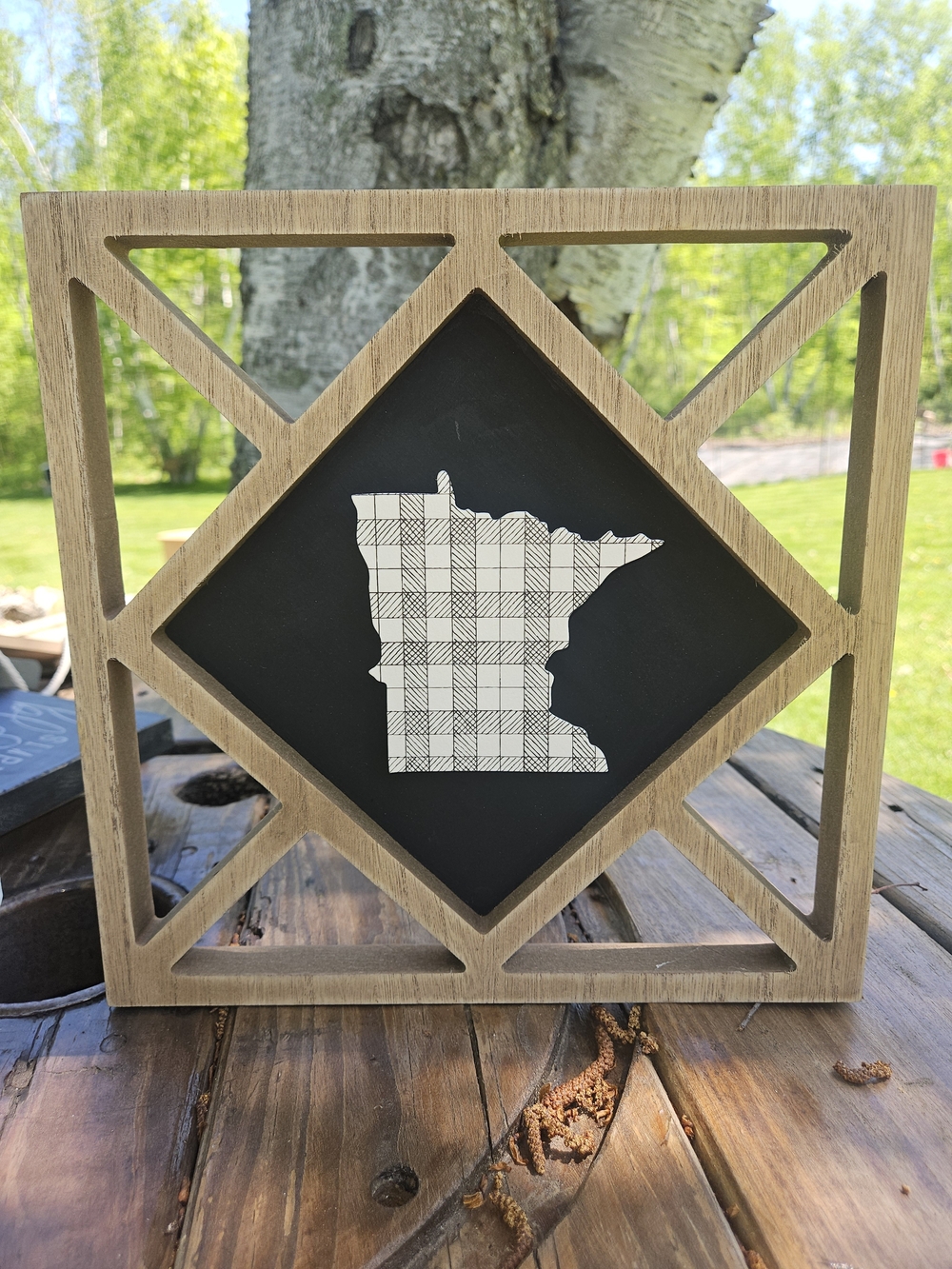 Plaid Minnesota State Wall Accent - Black and White Home Decor